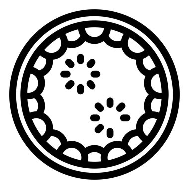 Tohumları ve eti vurgulayarak, ikiye bölünmüş kivi meyvesinin basit siyah beyaz çizgisi çizimi