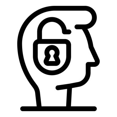 Basit bir çizgi çizimi, açık zihin kavramını kilidi açık asma kilitle göstermektir.