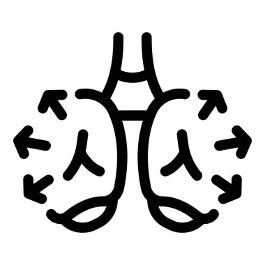 İnsan ciğerlerinin basit siyah çizgi sanat simgesi hava hareketini gösteren oklarla nefes alıp veriyor.