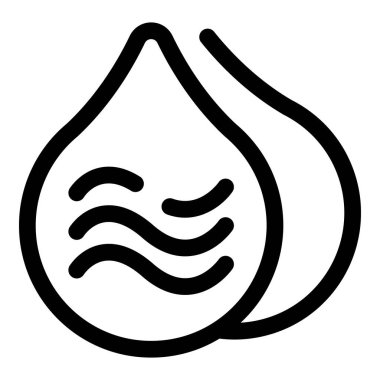 Üst üste binen iki su damlasının, içinde dalgalı çizgiler olan basit siyah beyaz simgesi