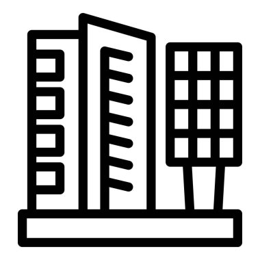 Temiz enerji için güneş panelleri kullanan sürdürülebilir bir şehrin çizgi sanat vektör simgesi