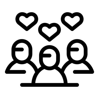 Üç iş adamı, üstlerinde kalpler yüzerken takım çalışmasını ve olumlu duyguları temsil eden bir arada duruyorlar.