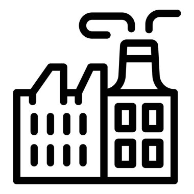 Bacasından duman çıkaran, kirliliği sembolize eden bir endüstriyel binayı tasvir eden basit bir simge