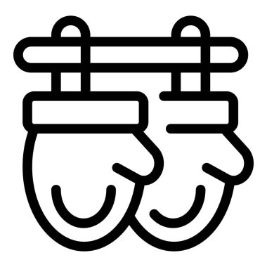 Askıda asılı iki fırın eldiveni çizgisi ikonu, mutfak güvenliğini ve hazırlığı temsil ediyor.