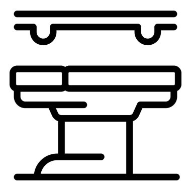 Tıbbi ameliyathane masası iki ameliyat lambasının altında duruyor ve bir sonraki ameliyatın başlamasını bekliyor.