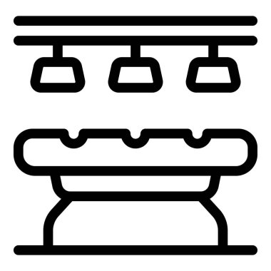 Isıtma lambaları altında sosisli taşıma bandının basit bir simgesi.