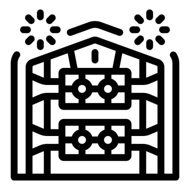 Çifte silo binasından fırlatılan havai fişek gösteriminin basit vektör simgesi