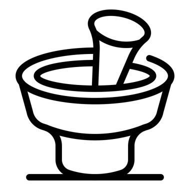 Eczane harcı ve tokmak ezici öğütme çizgi simgesi beyaz arkaplanda izole