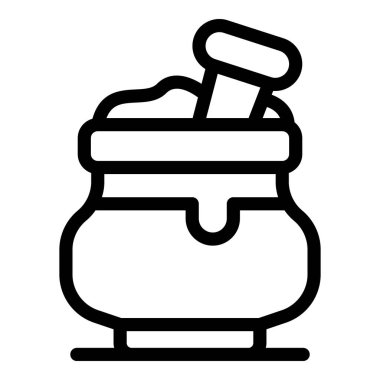 Bal küpünün basit vektörü, üzerinde tahtadan bir ballı şeker çubuğu var.