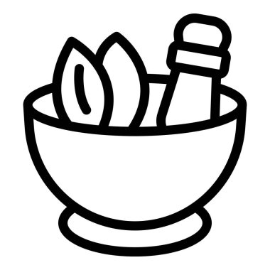 Doğal tıp hazırlığı için havan topu ve tokmak ezici otları temsil eden basit bir simge