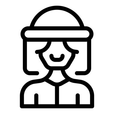 Gülümseyen ve sanal gerçeklik kulaklığı takan genç bir kadının çizgili sanat simgesi