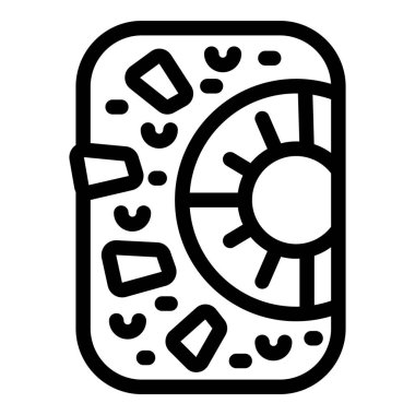 Taş bir duvardaki yuvarlak bir pencerenin siyah çizgi vektör çizimi, tarih, mimari veya seyahat gibi konular için mükemmel