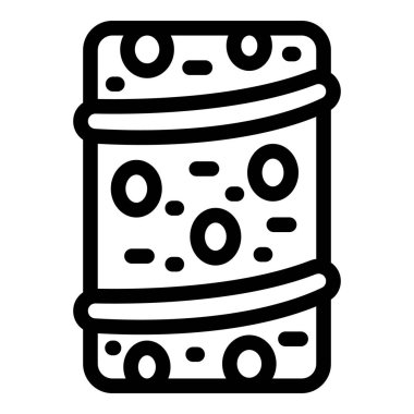 Üzerinde jöle serpiştirilmiş çikolata kaplı katmanlı kekin basit bir simgesi.