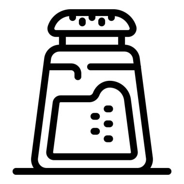 Yüzey ikonu üzerinde duran beyaz rafine tuz içeren cam tuz mahzeni