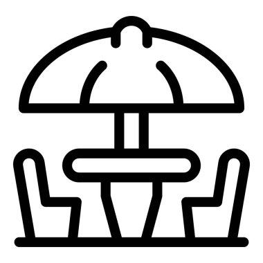 Güneş ısısından koruyan büyük şemsiyeli sokak kafesi, çizgi simgesi tasarımı