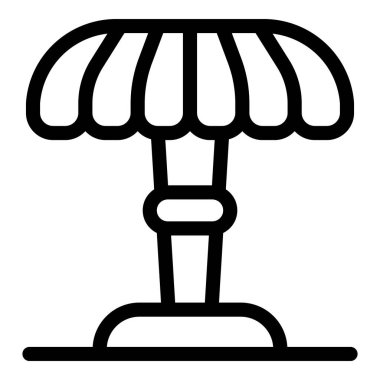 Plaj şemsiyesini temsil eden basit çizgi simgesi, yaz ve turizm içeriği için ideal