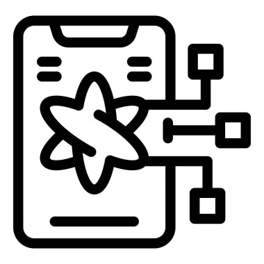 Atomu gösteren ve diğer aygıtlara bağlanan bir cep telefonunun çizgi resim simgesi, nesnelerin internet kavramını temsil ediyor