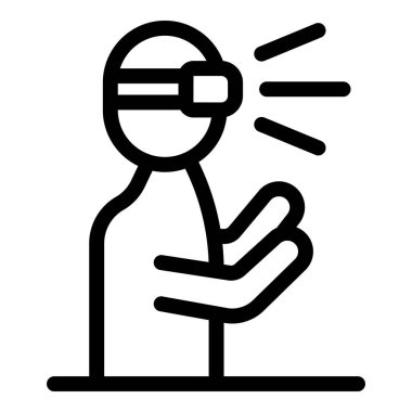 VR kulaklık takan ve simülasyonla etkileşime giren bir adamın basit simgesi