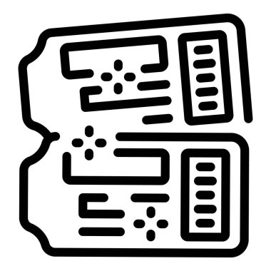 İki bileti temsil eden basit siyah ve beyaz vektör simgesi eğlence ve eğlence için bir etkinliğe giriş izni veriyor