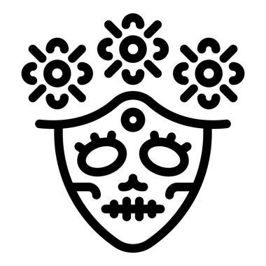 Meksika bayramı dia de muertos 'u temsil eden süslü bir Calavera' nın çizgi sanat ikonu.