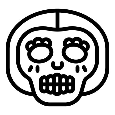 Geleneksel makyajlı bir Catrina kafatasının çizgi sanat simgesi, ölüm gününü kutluyor.