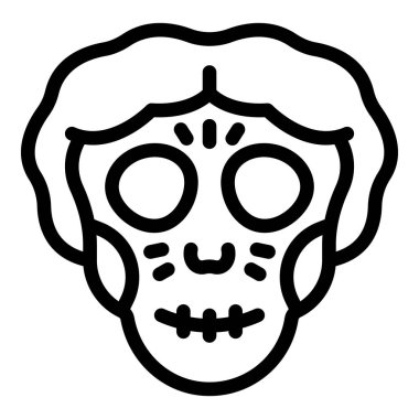 Çiçek süslemeli bir Catrina kafatasının çizgi sanat simgesi. Ölülerin gününü sembolize ediyor.