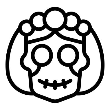 Çiçekli taç takan bir Catrina kafatasının çizgili sanat simgesi. Ölü projeler için mükemmel.