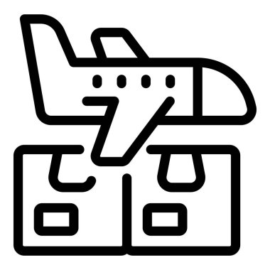 Dünya çapında hızlı taşımayı temsil eden iki karton kutunun üzerinde uçan bir uçağın çizgi simgesi