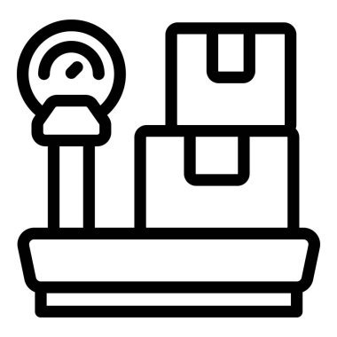 Yığılmış karton kutuların, lojistik ve dağıtım kavramlarının ağırlığını ölçen bir ölçek resim simgesi