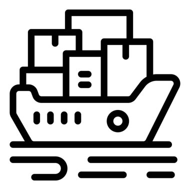 İthalat ve ihracat için deniz yoluyla mal taşıyan bir kargo gemisinin basit çizgi simgesi