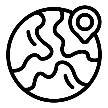 Dünya üzerindeki bir noktayı belirleyen küresel konumlandırma sisteminin basit siyah beyaz çizgi resim simgesi