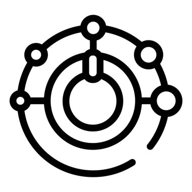 Küresel bir ağı temsil eden siyah ve beyaz simge noktalar ve çizgiler eşmerkezli çemberler oluşturur