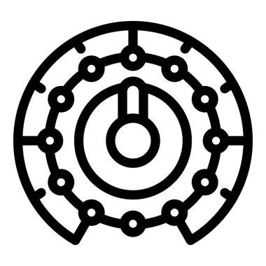 Elektrik düğmesi ışıklarla çevrili dairesel elektronik cihazın basit simgesi, muhtemelen şu anda açık olduğunu gösteriyor.