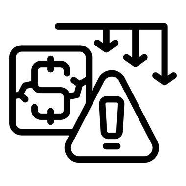 Bir ekonomik krizi temsil eden, uyarı sembolünün üzerine ok atılmış dolar işareti.