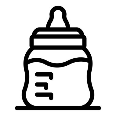 Bebek bakımı ve bebek ürünleriyle ilgili projeler için mükemmel olan süt dolu bir şişenin basit çizgi simgesi