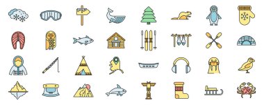 Kuzey, Alaska ve Kuzey Kutbu renkli ikonlar yerel kültür, vahşi yaşam ve doğayı gösteriyor.