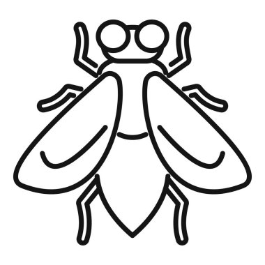 İnce çizgileri olan, böcekleri, böcekleri ve mikropların yayılmasını temsil eden basit siyah ve beyaz saray sinek ikonu.