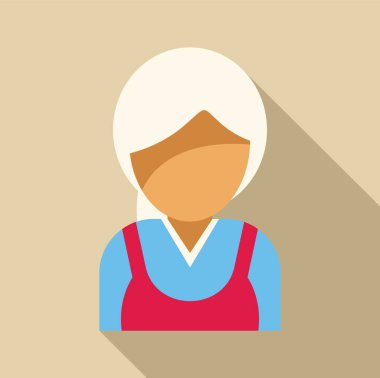 Beyaz saçlı yaşlı bir kadının düz vektör çizimi. Belki bir kasiyer ya da tezgahtar.