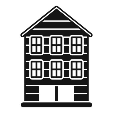 Garaj kapısı olan iki katlı bir binanın basit siyah beyaz vektör simgesi.