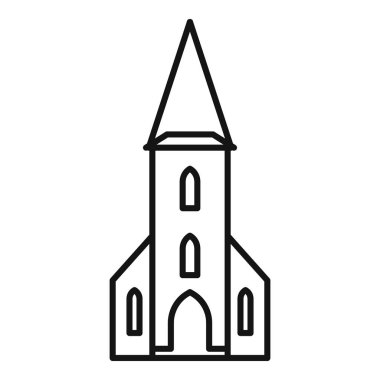 Yüksek bir kilise binasının basit çizimi. Kule ve kemerli camları var.