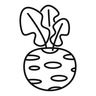 Yapraklı kereviz kökü bitkisinin basit siyah beyaz çizimi, yemek tarifi kitapları veya sağlıklı beslenme kılavuzları için ideal.