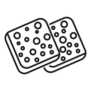 Kabarcık çizgisi simgesi olan iki kare mutfak süngeri, bulaşık ve ev işi için temizlik aracı