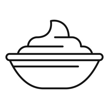 Krem şanti dolu bir kâsenin basit bir simgesi lezzetli bir tatlı için malzeme olarak kullanılmaya hazır.