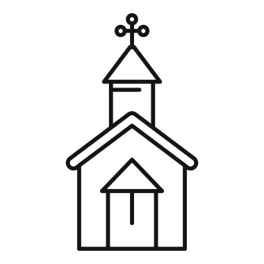 Üzerinde haç olan bir kilise binasının basit çizgisi çizimi inanç ve maneviyatı simgeliyor.