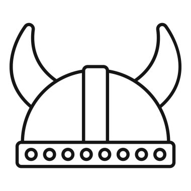 Boynuzları yukarıda, güç ve kudreti gösteren Viking miğferinin çizgi çizimi.