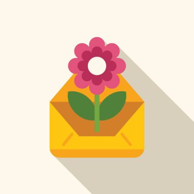 İçinde büyüyen bir çiçeğin bulunduğu açık zarf, aşk mektubu veya romantik temalar için mükemmel.