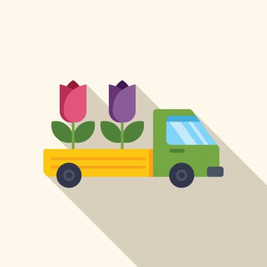 Teslimat kamyonu taze laleler taşıyor. Baharın gelişini ve yeni başlangıçların neşesini simgeliyor.