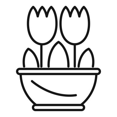 İçinde iki lale büyüyen basit bir çiçek saksısı simgesi. Baharı, baharı ya da doğayı temsil etmek için mükemmel.