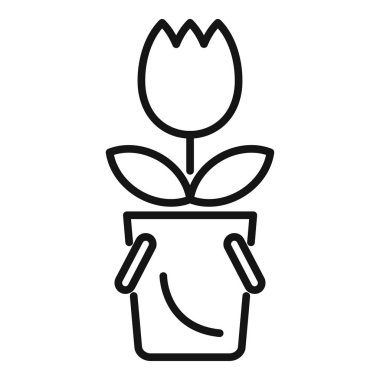 Tencerede büyüyen güzel bir lalenin minimalist taslak simgesi. Bahçıvanlığı, baharı veya doğayı temsil etmek için mükemmel.
