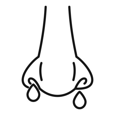 Sümük damlayan bir insan burnunun basit siyah beyaz çizimi, sağlık ve tıbbi konular için uygundur.